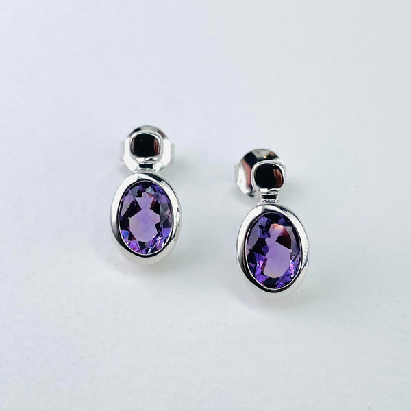 Oval Amethyst and Silver Stud Earrings by JB Designs.