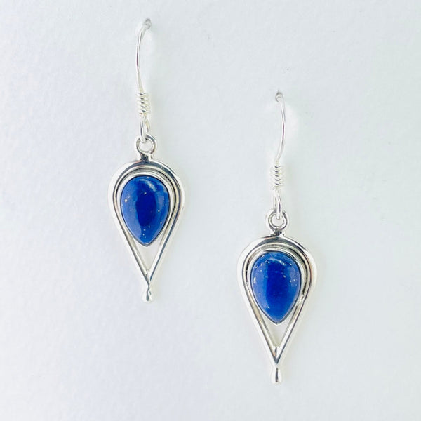 Pear Shaped Silver and Lapis Lazuli Earrings.