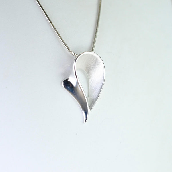 Satin and High Polished Pear Shape Silver Pendant by JB Designs.