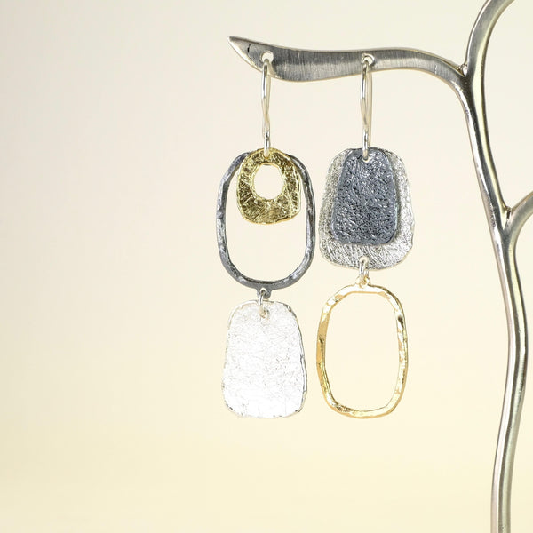 Silver and Gold Plated Asymmetrical Earrings by JB Designs.