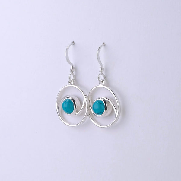 Silver and Turquoise Swirl Drop Earrings.