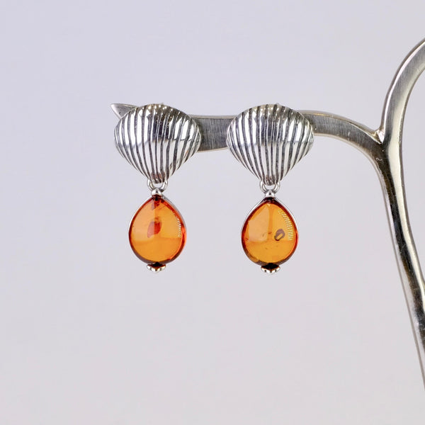Amber and Silver Shell Earrings.