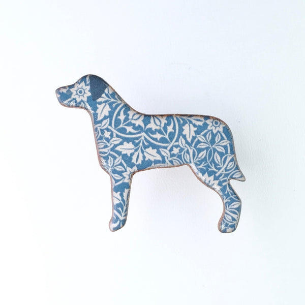 Handmade Blue Ceramic Dog Brooch.