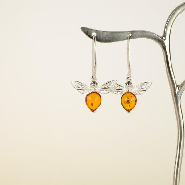 Amber and Silver Bee Earrings.