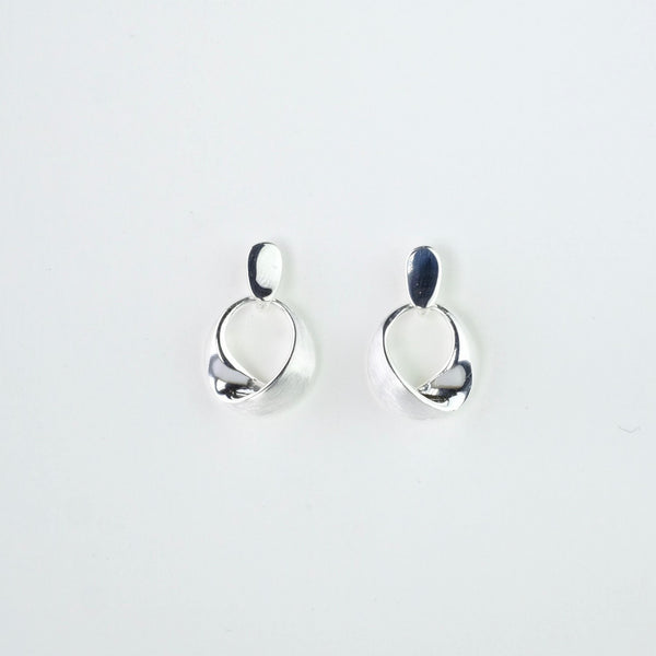 Circular Satin and Polished Silver Stud Earrings by JB Designs.