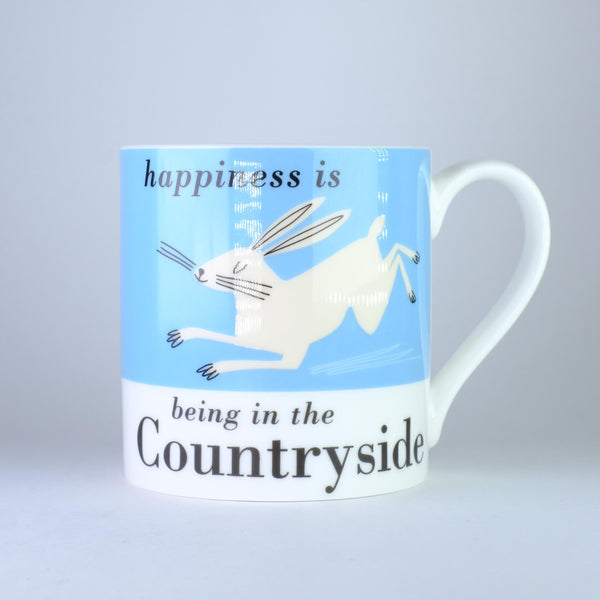 'Happiness is Being in the Countryside' Blue Bone China Mug.