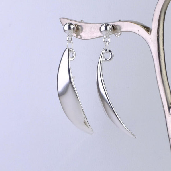 Polished Silver Curved Drop Earrings by JB Designs.