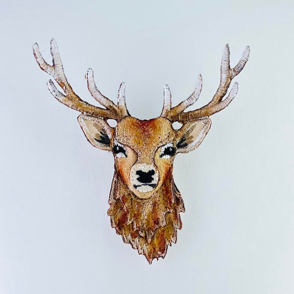 Embroidered Stag Brooch.