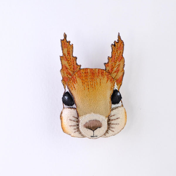 Embroidered Red Squirrel Brooch.