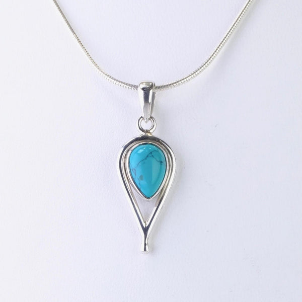 Silver and Tear Drop Shaped Turquoise Pendant.
