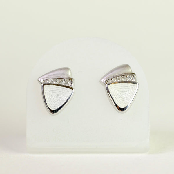 White Enamel and Diamond Stud Earrings by Nicole Barr.