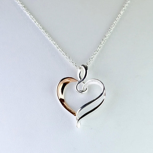 Silver and Rose Gold Heart Shaped Pendant by 'Unique'