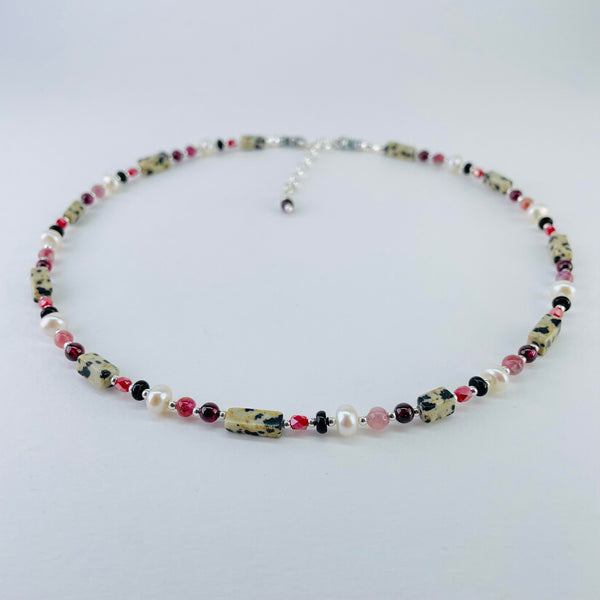 Mixed Stone, Pearl and Crystal Bead Necklace by Emily Merrix.