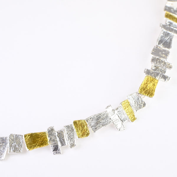 Satin Silver and Gold Plated Geometric Linked Necklace by JB Designs.