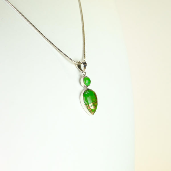 Silver and Green Mojave Turquoise Pendant with Two Stones.
