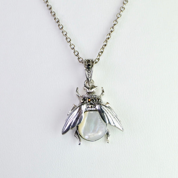 Marcasite, Mother of Pearl and Silver Bee Design Pendant.
