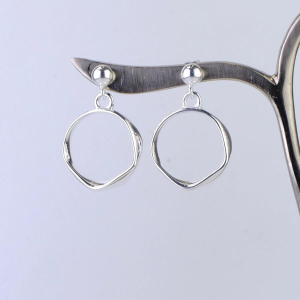 Organic Circular Silver Drop Earrings by JB Designs.