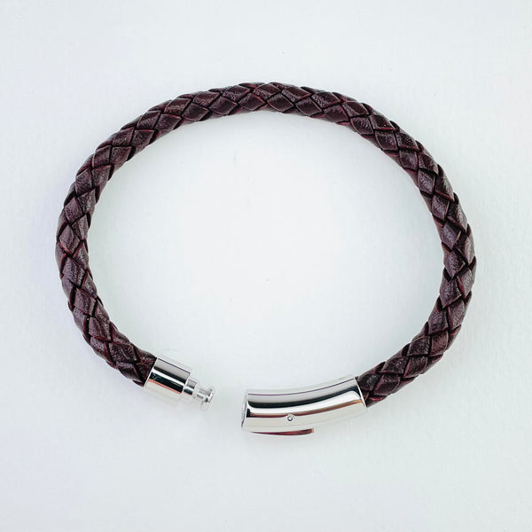 Gents Dark Brown Leather and Stainless Steel Bracelet.