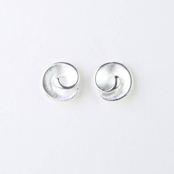 Round Satin and Polished Silver Stud Earrings by JB Designs.