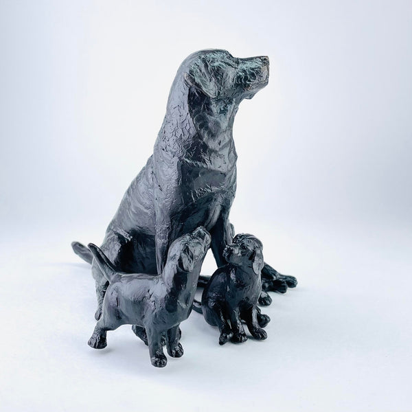 Bronze Sitting Labrador with Puppies by Michael Simpson