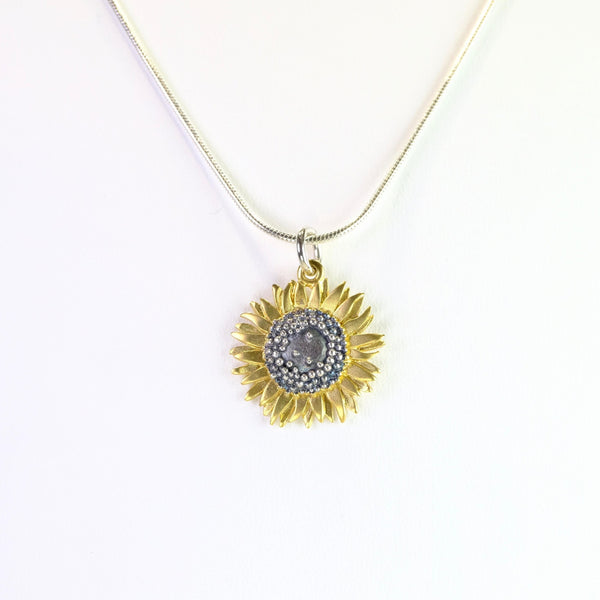 Handmade Silver Medium Sunflower Pendant by Sheena McMaster.