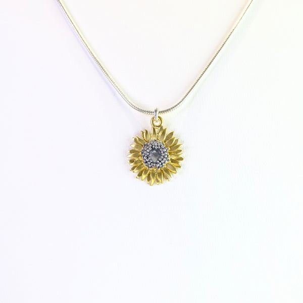 Handmade Small Silver Sunflower Pendant by Sheena McMaster.