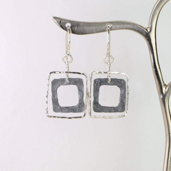 Handmade Hammered Sterling Silver Geometric Earrings by JB Designs.