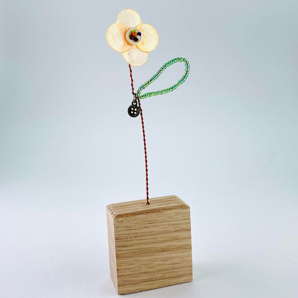 Bead and Button Single Bloom in Oak Block.