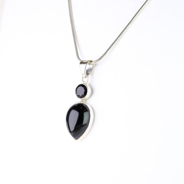 Double Drop Silver and Black Onyx Pendant.