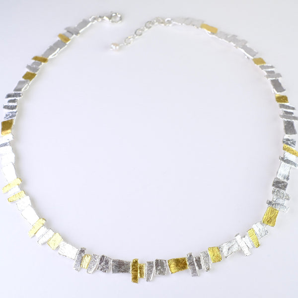 Satin Silver and Gold Plated Geometric Linked Necklace by JB Designs.