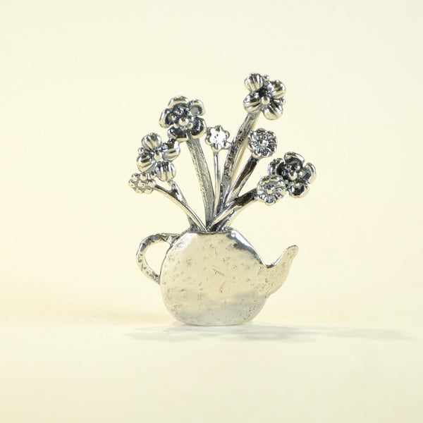 Silver Flowers in Tea Pot Brooch by JB Designs.