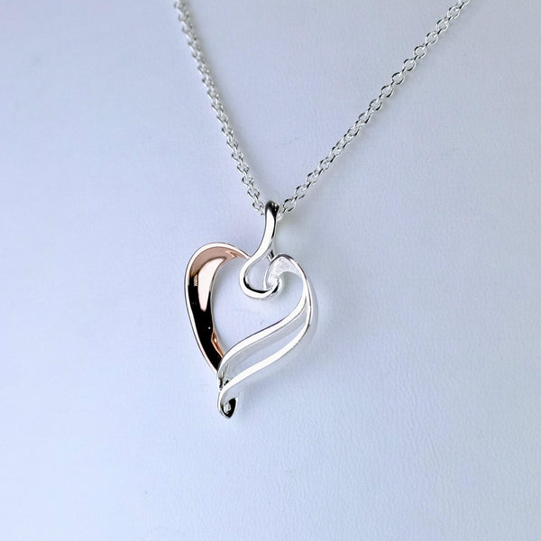 Silver and Rose Gold Heart Shaped Pendant by 'Unique'
