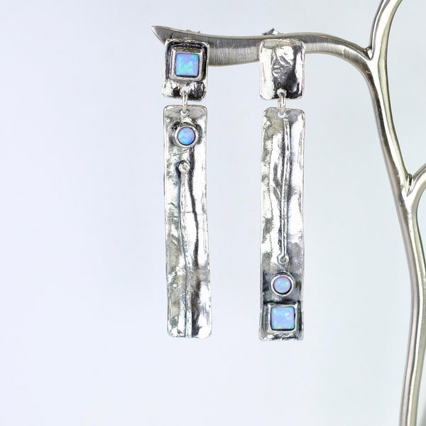 Asymmetrical Opal and Silver Earrings by JB Designs