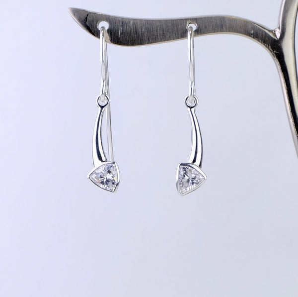 Contemporary Silver and Triangular Cz Drop Earrings by JB Designs.