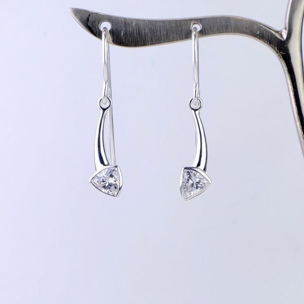 Contemporary Silver and Triangular Cz Drop Earrings by JB Designs.