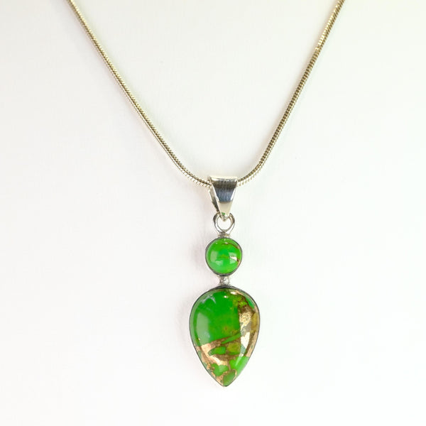 Silver and Green Mojave Turquoise Pendant with Two Stones.