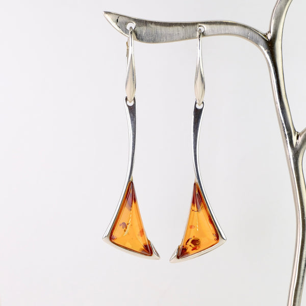 Long Amber and Silver Earrings.