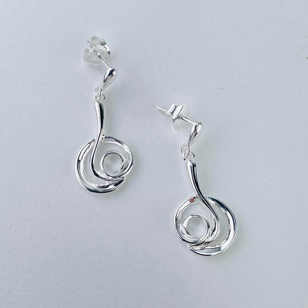 Sterling Silver 'Swirl' Drop Earrings by JB Designs.