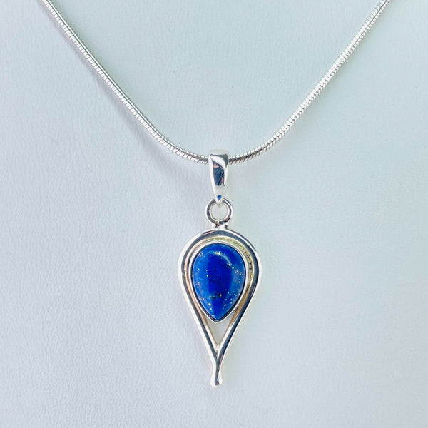 Silver and Tear Drop Shaped Lapis Lazuli Pendant.