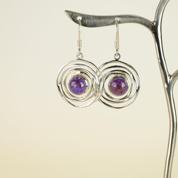 Silver and Purple Mojave Turquoise Drop Earrings