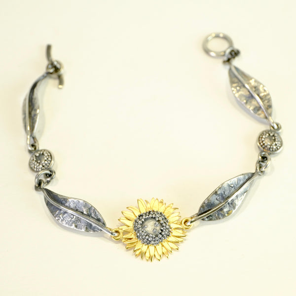 Handmade Silver Sunflower Bracelet by Sheena McMaster.